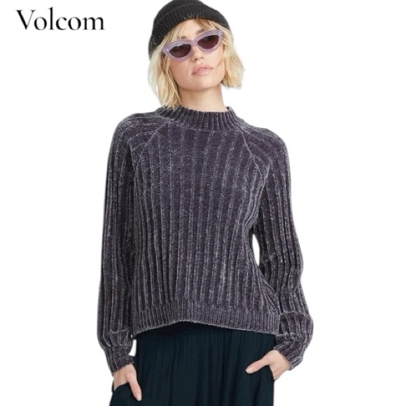 NWT Volcom Chenille Women's Charcoal Ribbed Sweater - Picture 1 of 11